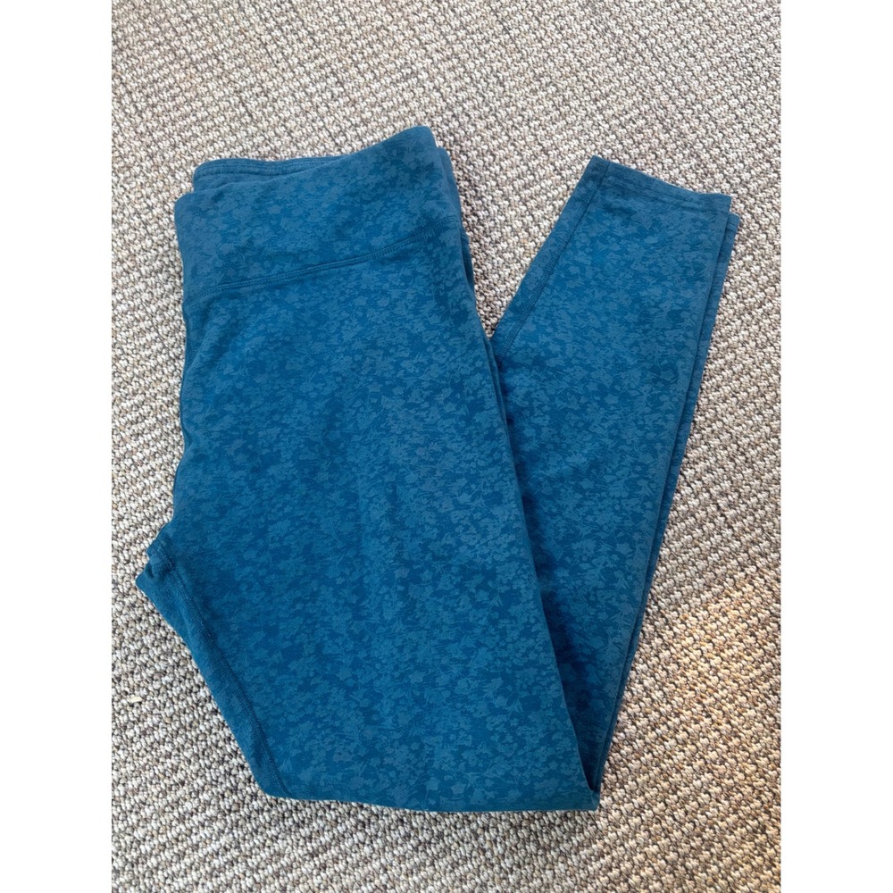 PACT Organic Cotton Leggings Teal Blue Tonal Floral Yoga Pants XL